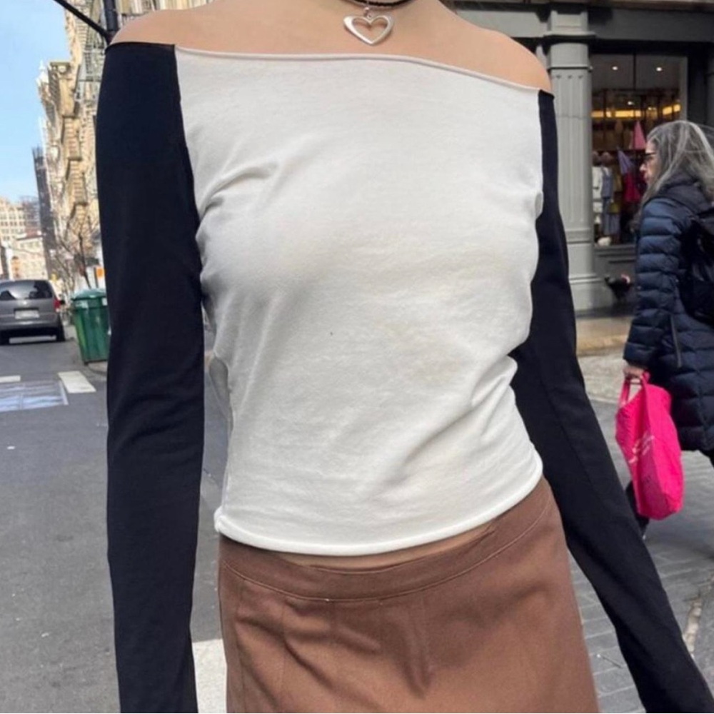 Brandy Melville/ John Galt Multi-Colored Off the Shoulder Long Sleeve Shirt